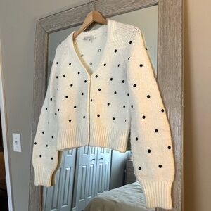 English Factory Tuckernuck Ivory And Black Polka Dot Sweater Cardigan Medium
